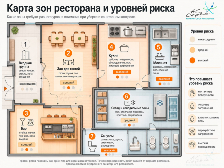 Инфографика: Зоны ресторана и точки санитарного контроля